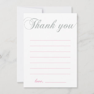 Silver & Pink Modern Girl Party Thank You Note