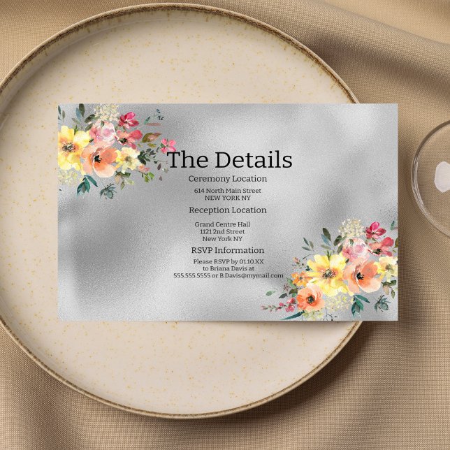 Silver pink orange mint floral theme Details Card (Silver pink orange mint floral theme Details )