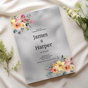 Silver pink orange mint floral theme Wedding Invitation