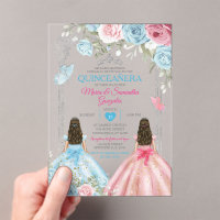 Silver Pink & Pastel Blue Butterfly Quinceañera