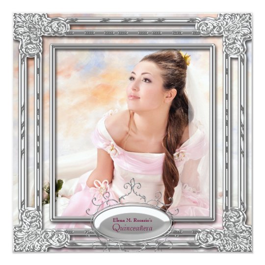 Silver Pink Photo Quinceanera Invitation