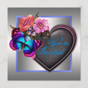 Silver Pink Purple Butterfly Party Invitation