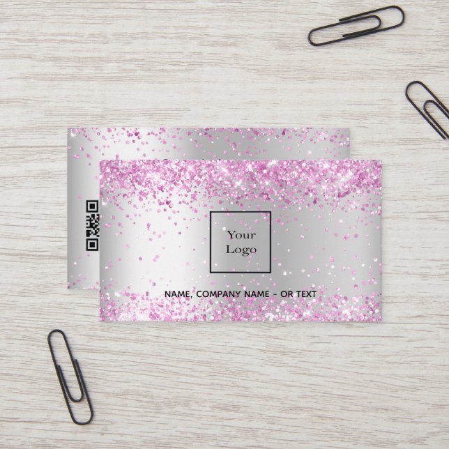 Silver pink QR code Business Card (Front/Back In Situ)