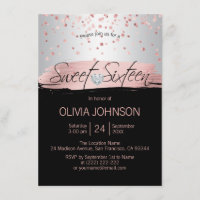 Silver Pink Rose Gold Foil Black SWEET SIXTEEN 16
