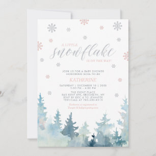 Silver & Pink   Snowflake Winter Baby Shower Invitation