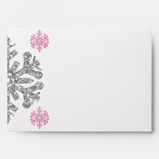 Silver Pink Snowflake Winter Envelope (Front)