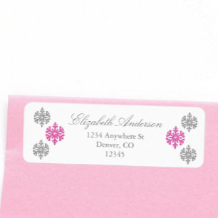 Silver Pink Snowflake Winter Label Return Address Label