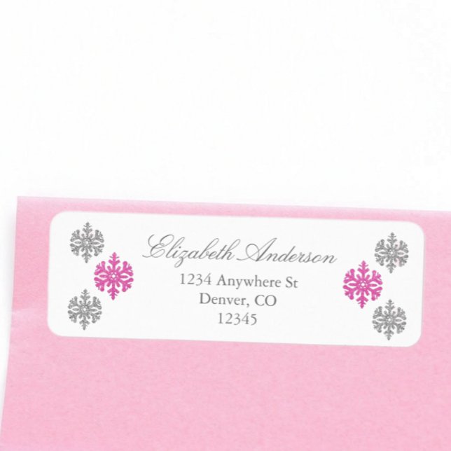 Silver Pink Snowflake Winter Label Return Address Label (Creator Uploaded)