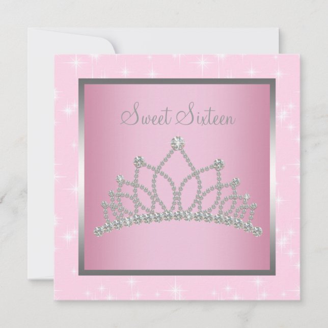 Silver Pink Sparkles Sweet Sixteen Birthday Party Invitation (Front)