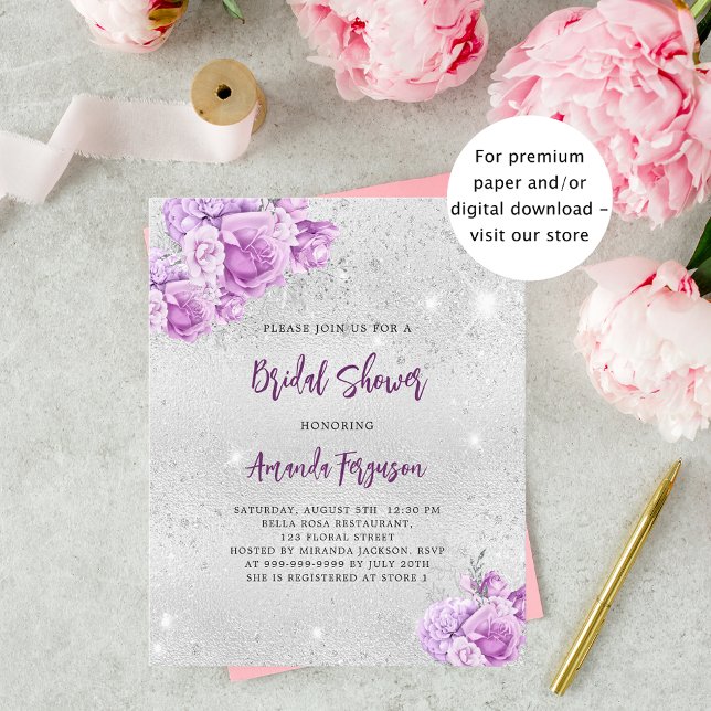 Silver pink violet Bridal Shower invitation (Creator Uploaded)