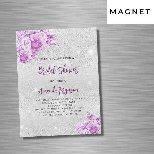 Silver pink violet flowers luxury Bridal Shower Magnetic Invitation