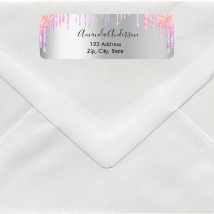Silver pink violet return address label