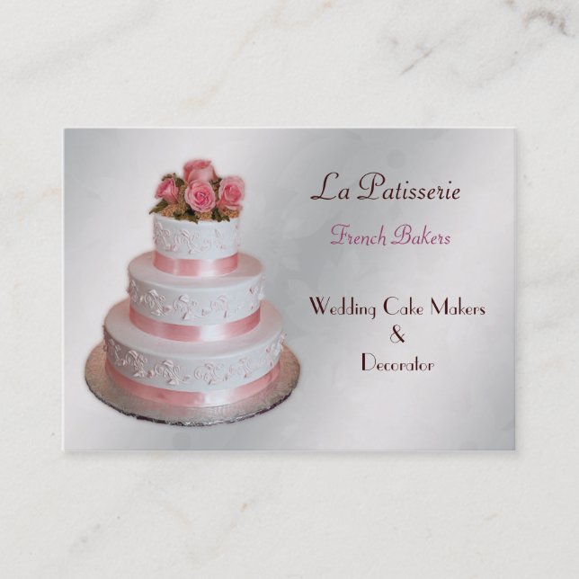 silver pink Wedding Cake makers business Cards (Front)