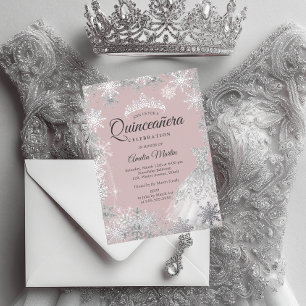 Silver Pink Winter Snowflake Quinceanera