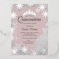 Silver Pink Winter Snowflake Quinceanera