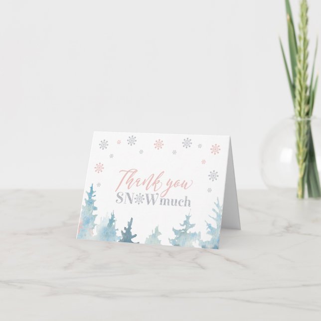 Silver & Pink Winter Wonderland Birthday Thank You Card (Front)