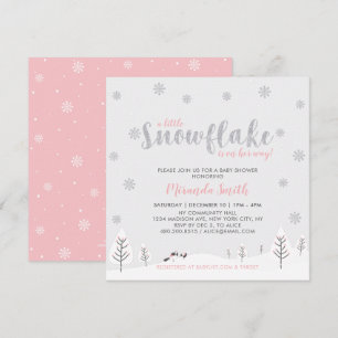 Silver & Pink Winter Wonderland Girl Baby Shower Invitation