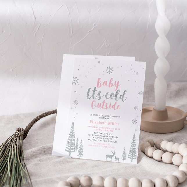 Silver & Pink Winter Wonderland Girl Baby Shower Invitation (Creator Uploaded)