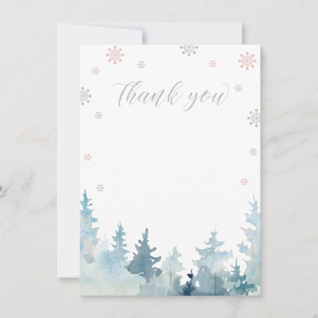 Silver & Pink Winter Wonderland Thank You Card (Front)