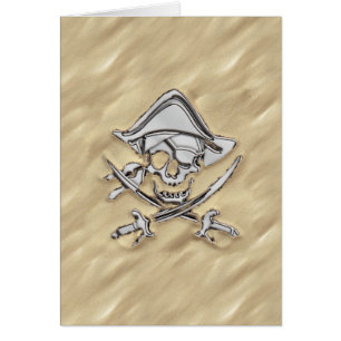 Silver Pirate Skull in the Sand