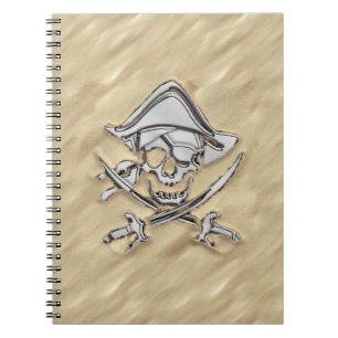 Silver Pirate Skull in the Sand Notebook