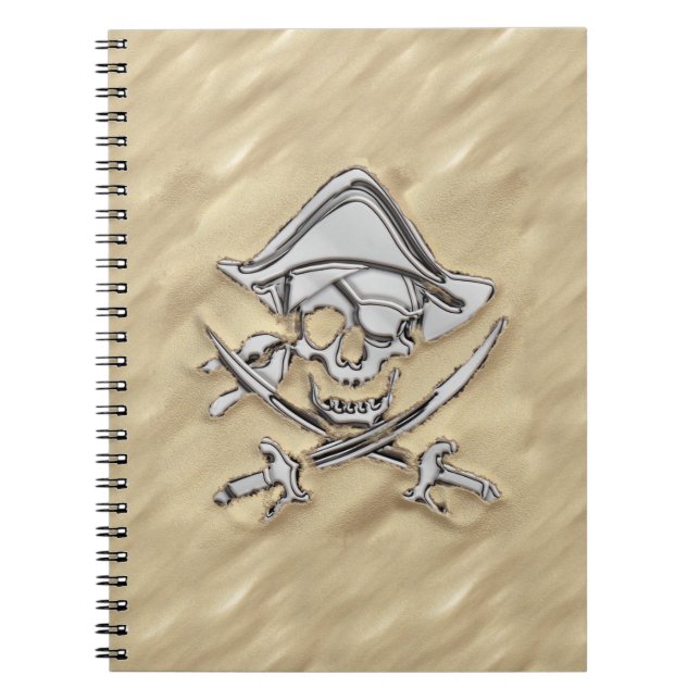 Silver Pirate Skull in the Sand Notebook (Front)