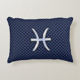 Silver Pisces Zodiac Sign Blue Carbon Fibre Print Decorative Cushion