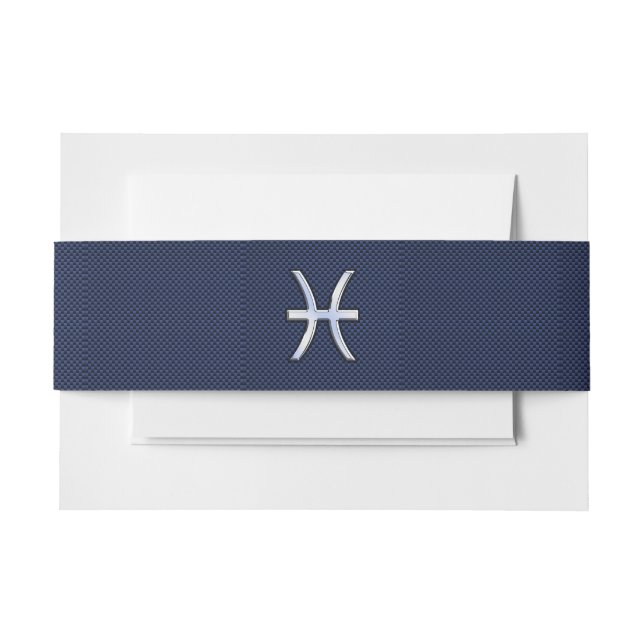 Silver Pisces Zodiac Sign Blue Carbon Fibre Print Invitation Belly Band (Front Example)