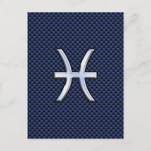Silver Pisces Zodiac Sign Blue Carbon Fibre Print Postcard