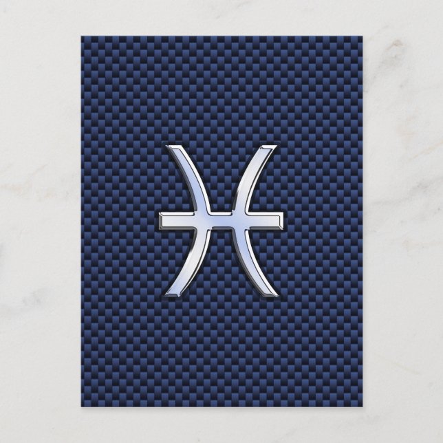 Silver Pisces Zodiac Sign Blue Carbon Fibre Print Postcard (Front)