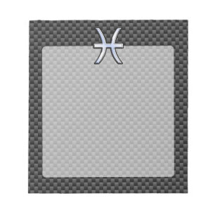 Silver Pisces Zodiac Sign on Carbon Fibre Print Notepad