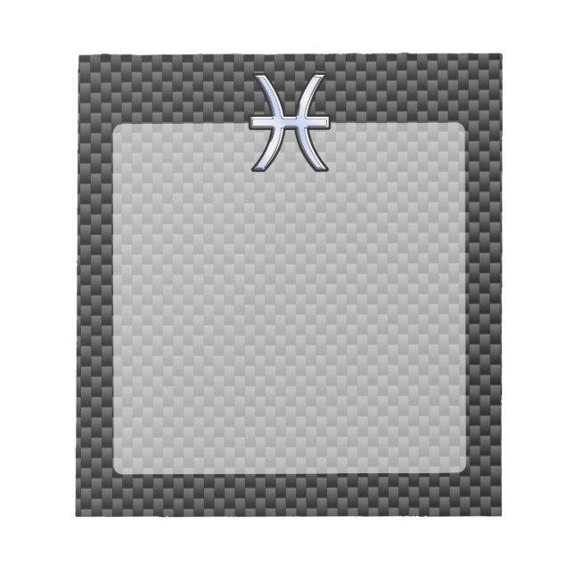 Silver Pisces Zodiac Sign on Carbon Fibre Print Notepad (Front)