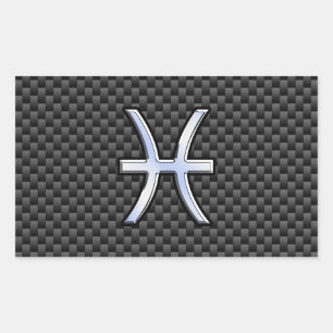 Silver Pisces Zodiac Sign on Carbon Fibre Print Rectangular Sticker