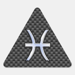 Silver Pisces Zodiac Sign on Carbon Fibre Print Triangle Sticker