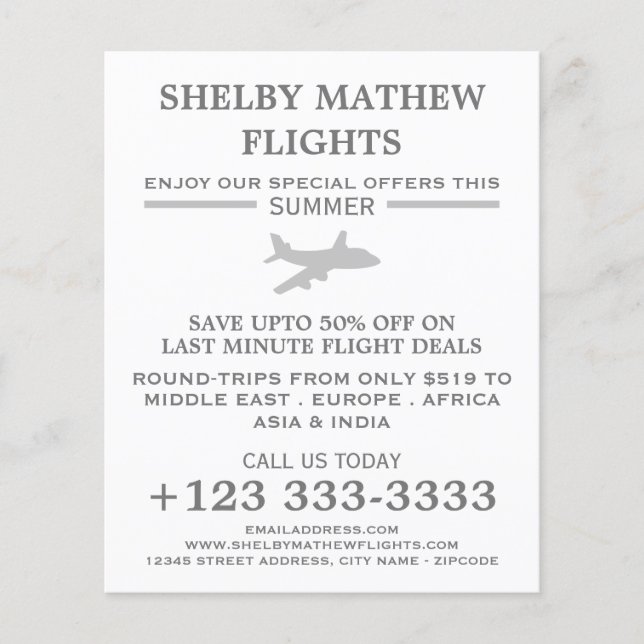 Silver Plane Icon, Airline Advertising Flyer (Front)