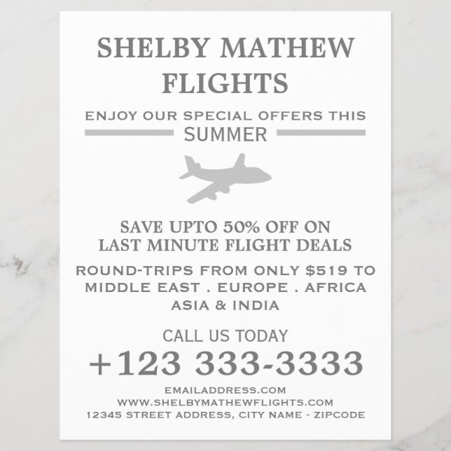 Silver Plane Icon, Airline Advertising Flyer (Front)