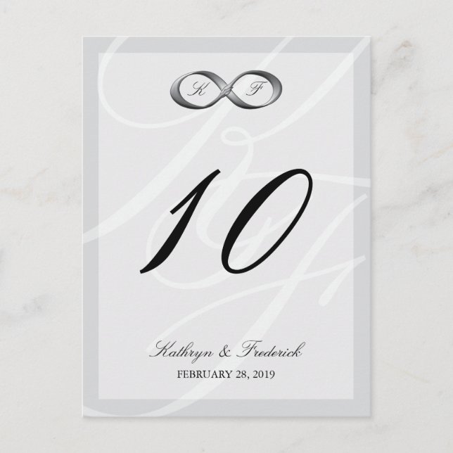 Silver Platinum Infinity Hand Clasp Table Number Postcard (Front)