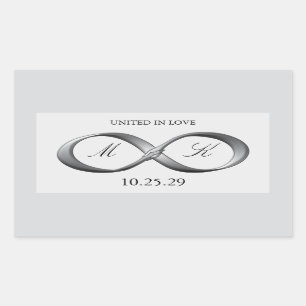 Silver Platinum Infinity Hand Clasp Wedding Favour Rectangular Sticker