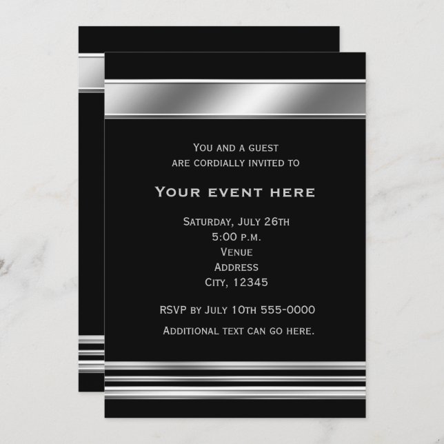 Silver Platinum Shine Elegant Event Invitation (Front/Back)