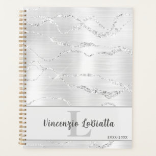Silver Platinum Stainless Marble Glitter Art Decor Planner