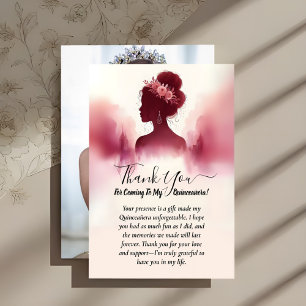 Silver Plum Lace Gown Boho Burgundy Quinceanera Thank You Card