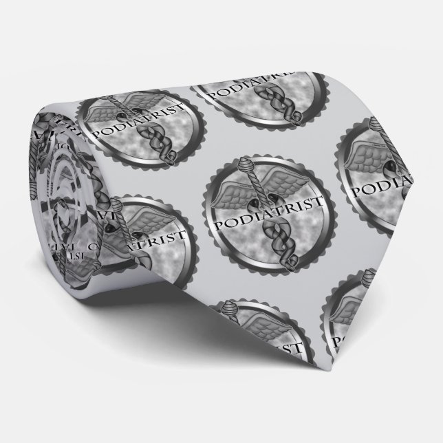 Silver Podiatrist Caduceus Tie (Rolled)