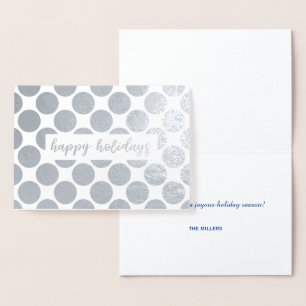 Silver Polka Dots Happy Holidays Script Foil Card