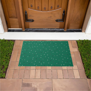 Silver Polka Dots on Green Doormat