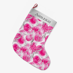 Silver Pretty Chic Pink Glam Christmas  Large Christmas Stocking