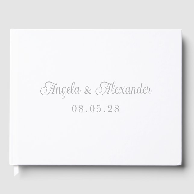 Silver Pretty Curly Script Wedding Guest Book (Front)