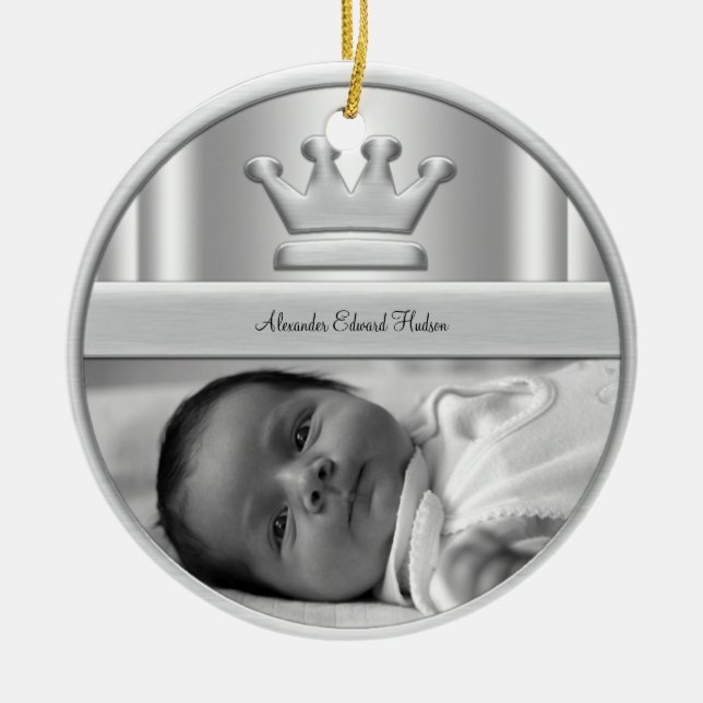 Silver Prince Crown Baby Boy Photo Ornament (Front)