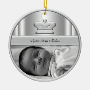 Silver Princess Crown Baby Girl Photo Ornament
