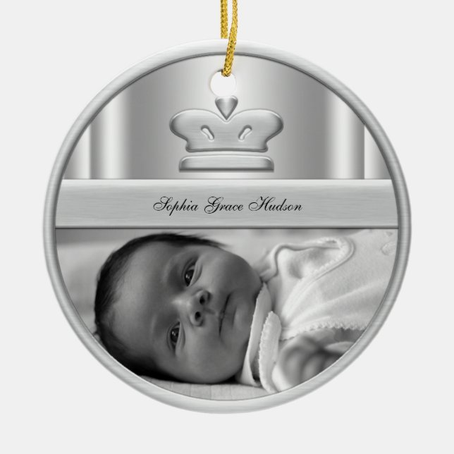 Silver Princess Crown Baby Girl Photo Ornament (Front)