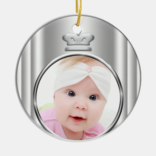 Silver Princess Crown Baby Girl Photo Ornament (Front)